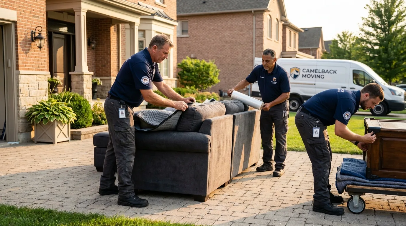 Large estate moving crew wrapping furniture in Van Buren, ME