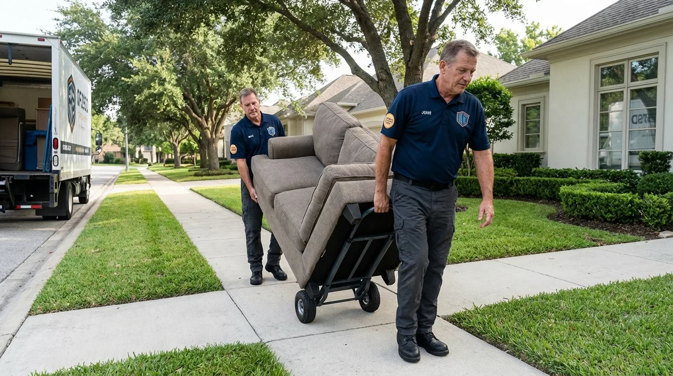 Local residential moving crew loading furniture in Van Buren, ME